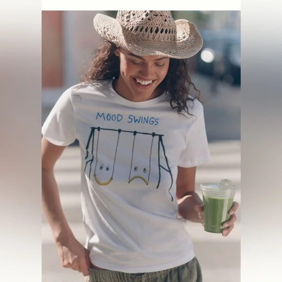 Anthropologie NWT 100% XS cotton Mood Swings tee by Unfortunate Portraits; cute! - Picture 2 of 16